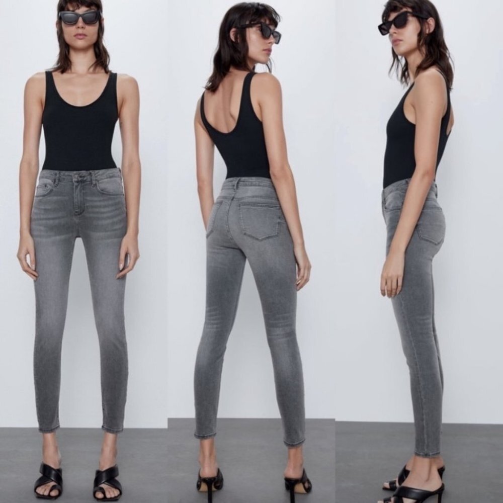 Zara Skinny Jeans Light Grey Size 4 Premium Denim Zip Fly Distressing‎ Lyocell
